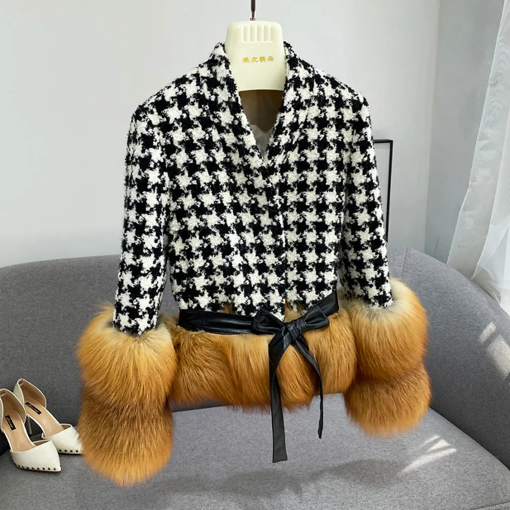 Lady Real Fur Jackets Winter Wool Coats Red Fox Women Coat