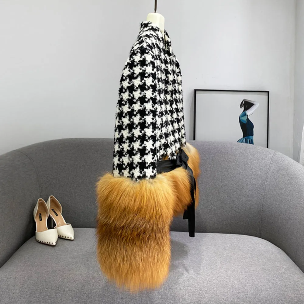 Lady Real Fur Jackets Winter Wool Coats Red Fox Women Coat