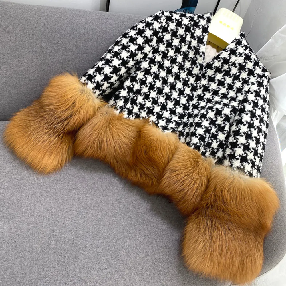 Lady Real Fur Jackets Winter Wool Coats Red Fox Women Coat