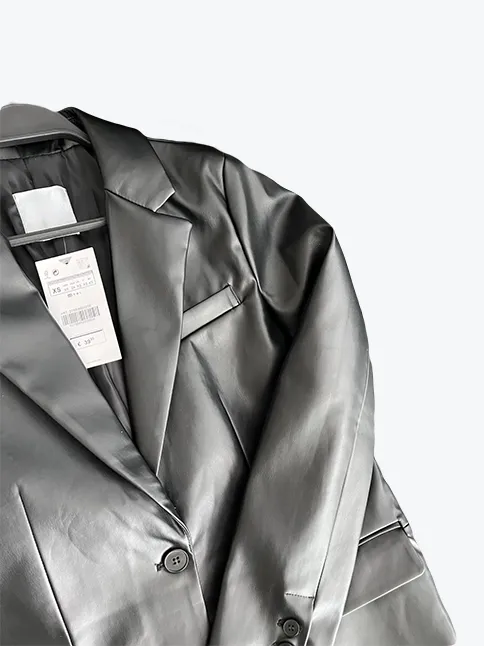 Lapel Single-Button Faux Leather Blazer