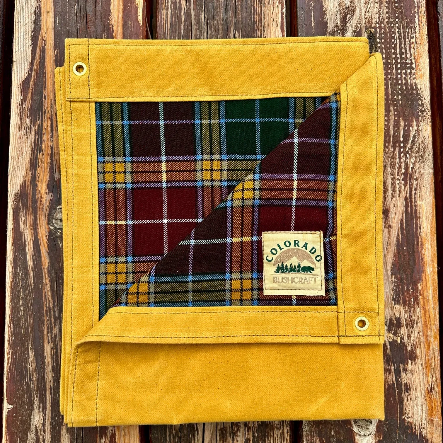 Large Waxed Canvas and Tartan Wool Lined Bushcraft Ground Cloth