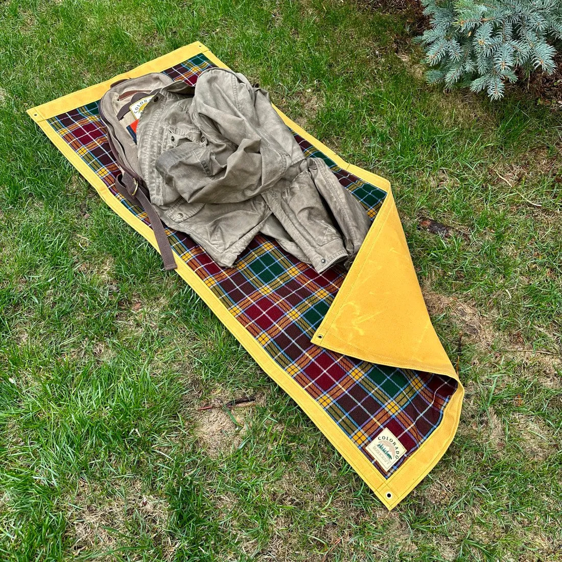Large Waxed Canvas and Tartan Wool Lined Bushcraft Ground Cloth