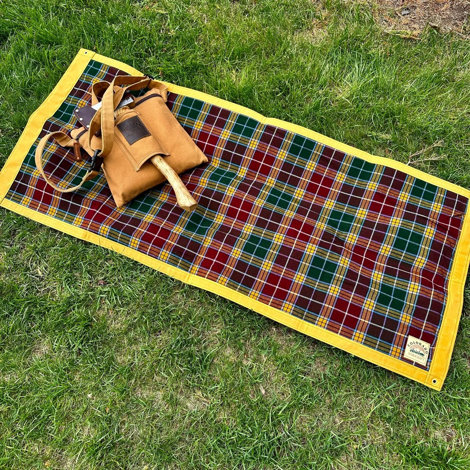 Large Waxed Canvas and Tartan Wool Lined Bushcraft Ground Cloth