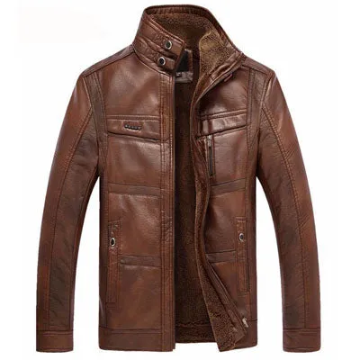 Leather Jacket Men Coats 5XL Brand High Quality PU Outerwear Men Business Winter Faux Fur Male Jacket Fleece EDA113