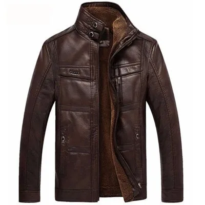 Leather Jacket Men Coats 5XL Brand High Quality PU Outerwear Men Business Winter Faux Fur Male Jacket Fleece EDA113
