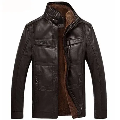 Leather Jacket Men Coats 5XL Brand High Quality PU Outerwear Men Business Winter Faux Fur Male Jacket Fleece EDA113