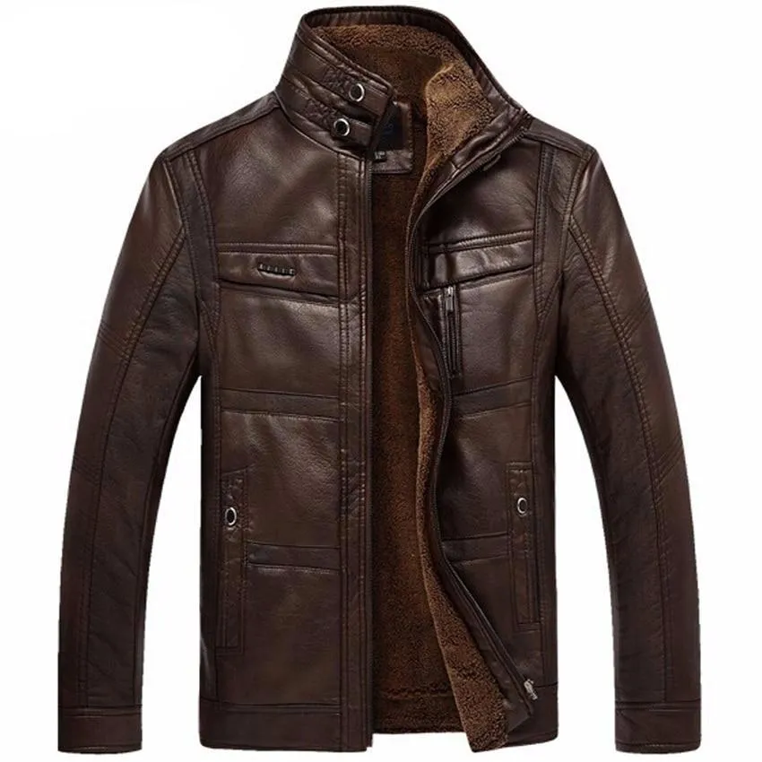 Leather Jacket Men Coats 5XL Brand High Quality PU Outerwear Men Business Winter Faux Fur Male Jacket Fleece EDA113