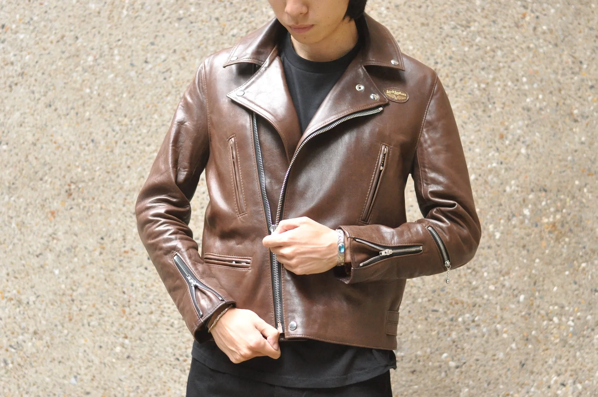 Lewis Leathers Dark Brown Sheepskin ‘Lightning' 402T Jacket (Tight fit)