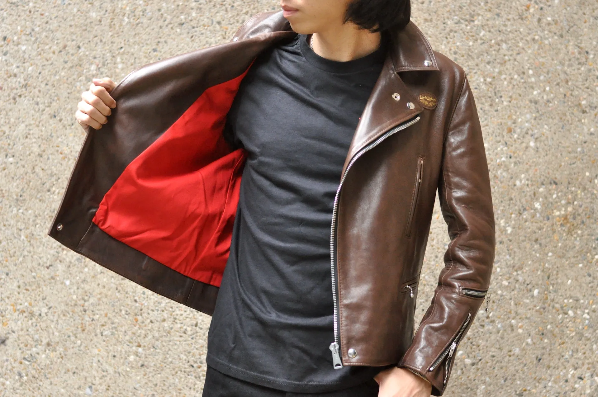 Lewis Leathers Dark Brown Sheepskin ‘Lightning' 402T Jacket (Tight fit)