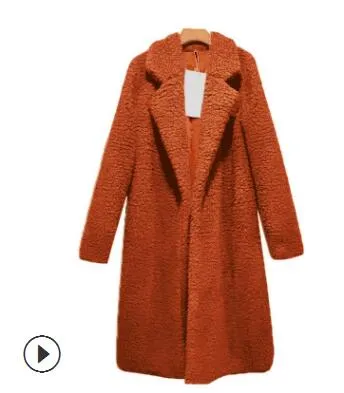 Long Coats Fleece Jackets Winter Warm Teddy Coat Cardigan Office Lady Sexy Women Wool Blends Full Tops Overcoats Plus Size