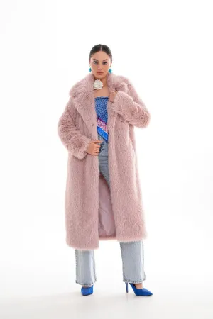 Long  Faux Fur Coat – Soft Blush Pink