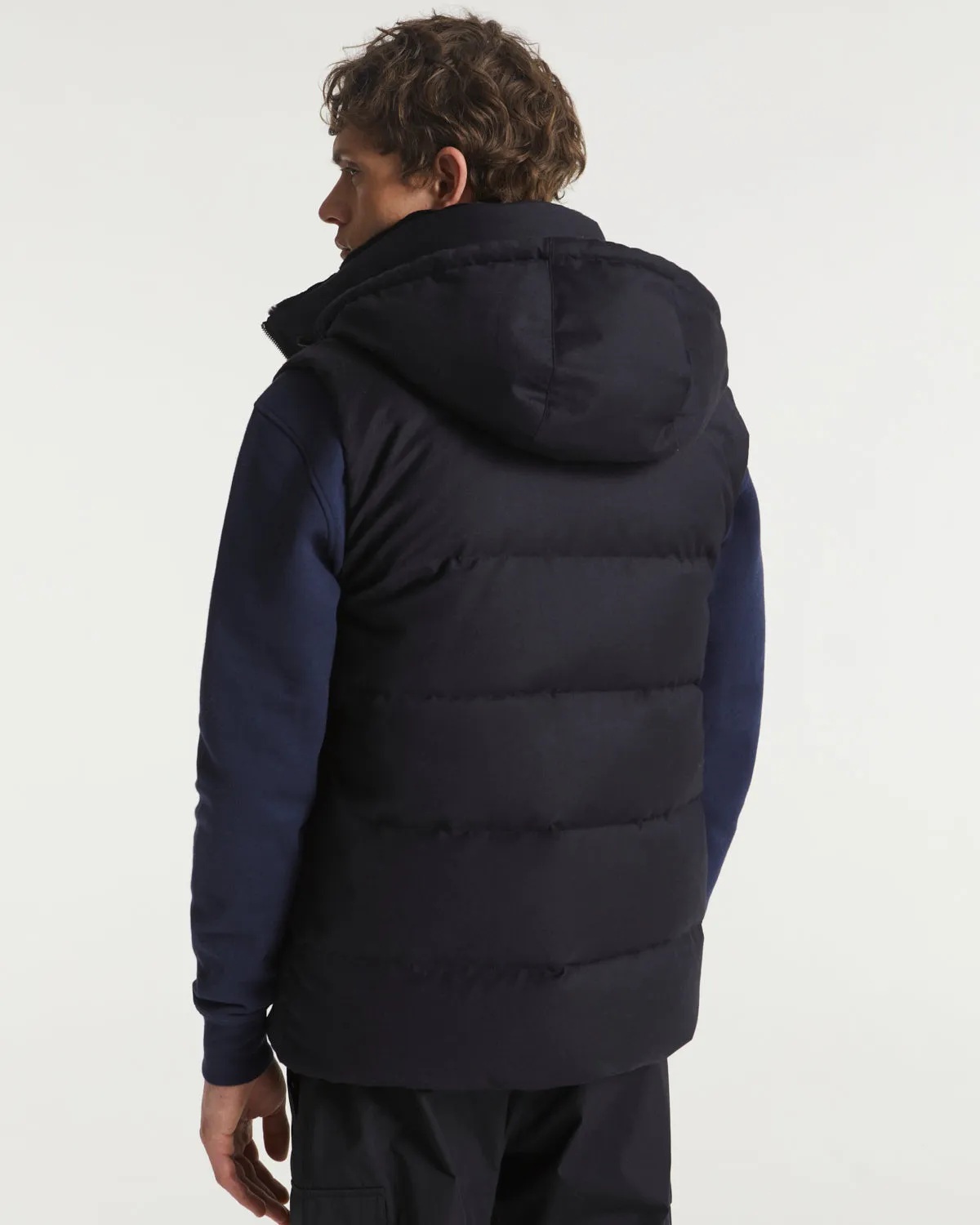 Loro Piana fabric down gilet with mink fur collar