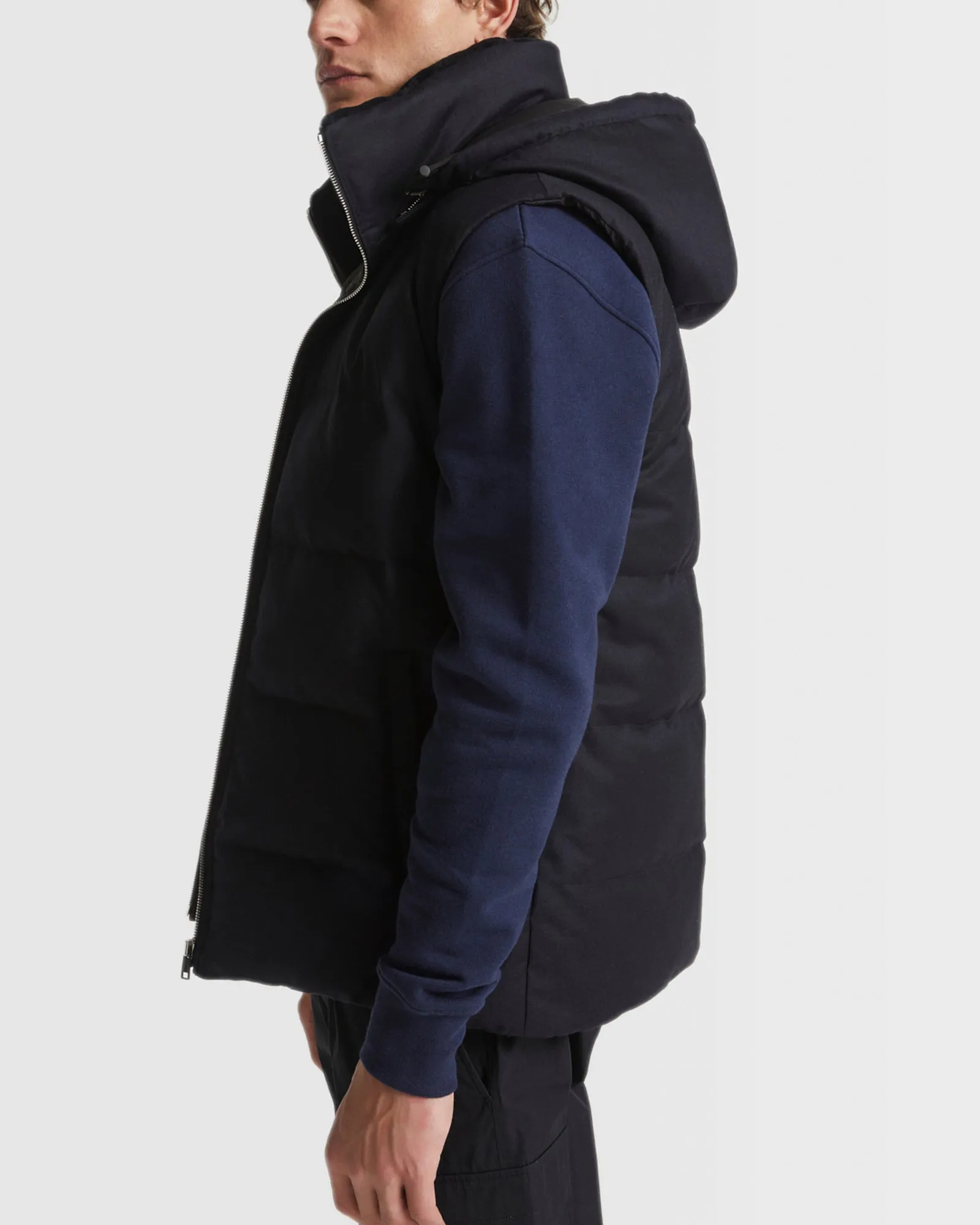 Loro Piana fabric down gilet with mink fur collar