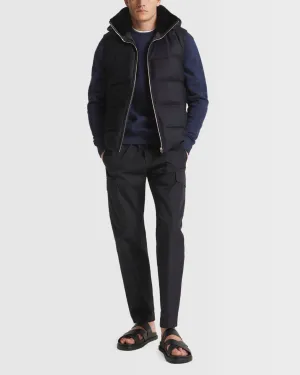 Loro Piana fabric down gilet with mink fur collar