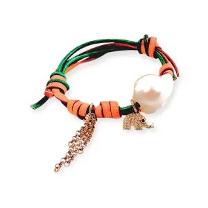 Lucky Elephant Baroque Pearl Gold Chain Rocker Bracelet