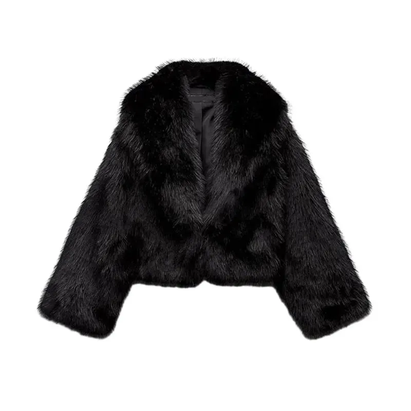 Luxury Fluffy Faux Fur Women Jacket Winter Long Sleeve Shaggy Overcoats Thick Warm Fox Fur Coat Female Street Outerwear