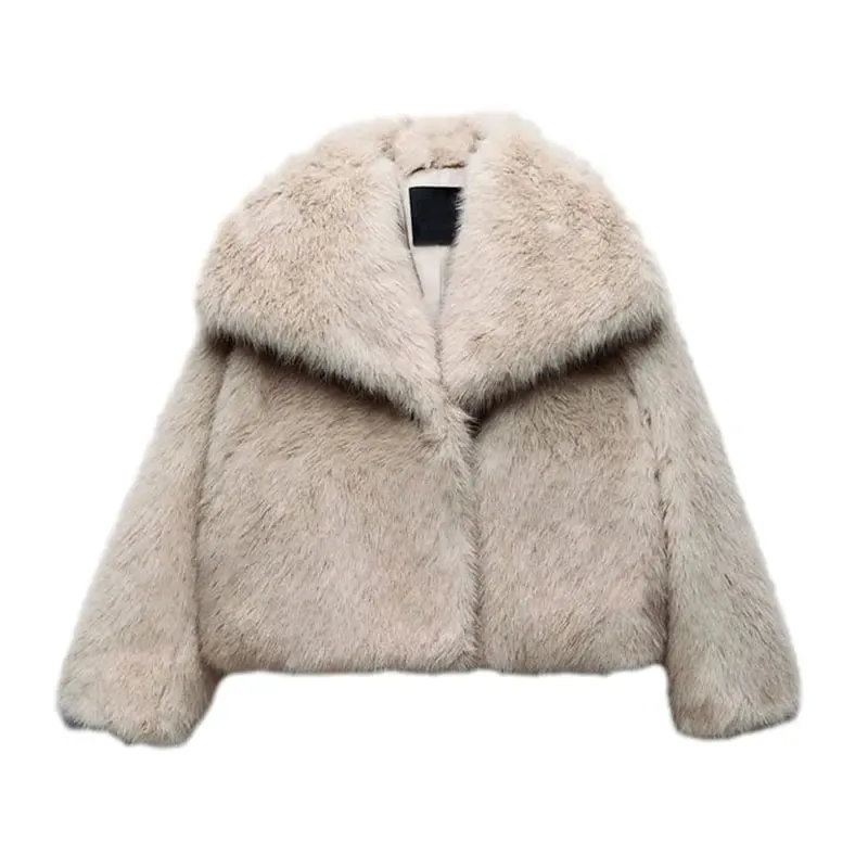 Luxury Fluffy Faux Fur Women Jacket Winter Long Sleeve Shaggy Overcoats Thick Warm Fox Fur Coat Female Street Outerwear