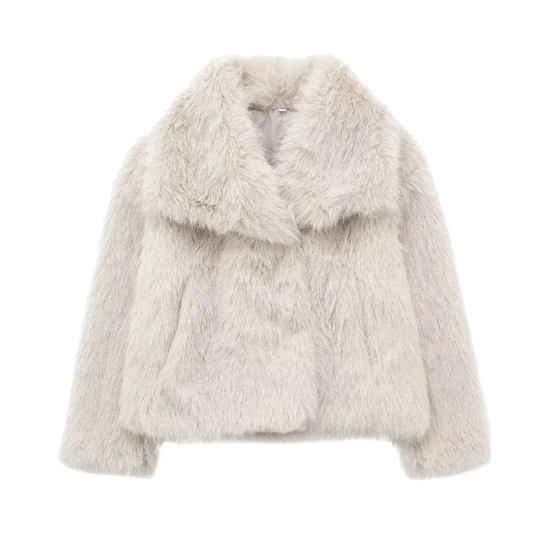 Luxury Fluffy Faux Fur Women Jacket Winter Long Sleeve Shaggy Overcoats Thick Warm Fox Fur Coat Female Street Outerwear