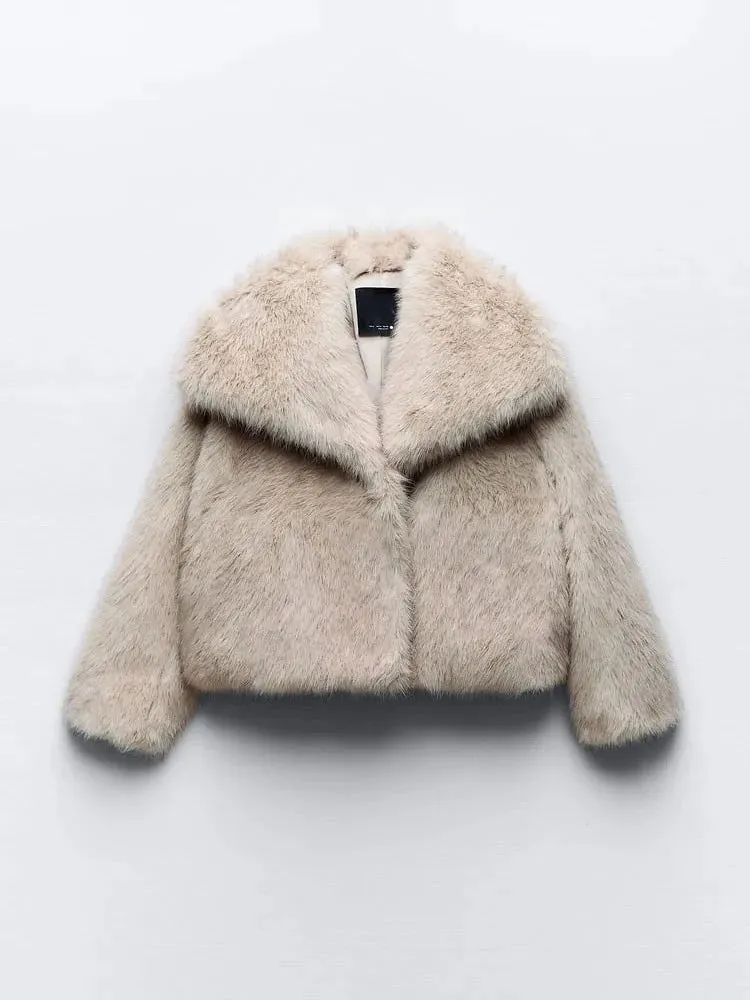 Luxury Fluffy Faux Fur Women Jacket Winter Long Sleeve Shaggy Overcoats Thick Warm Fox Fur Coat Female Street Outerwear