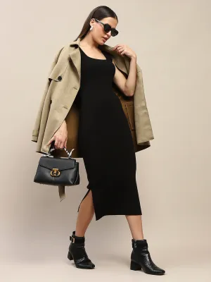 Madame Double Breasted Belted Solid Pista Green Trench Coat