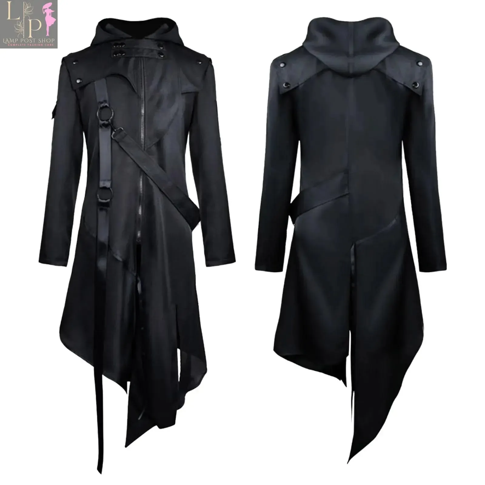 Male Coat, Men Zipper Belt Hooded Long Sleeve, Men Long Jacket
