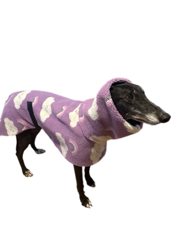 Mauve extra thick sherpa greyhound coat double polar fleece washable