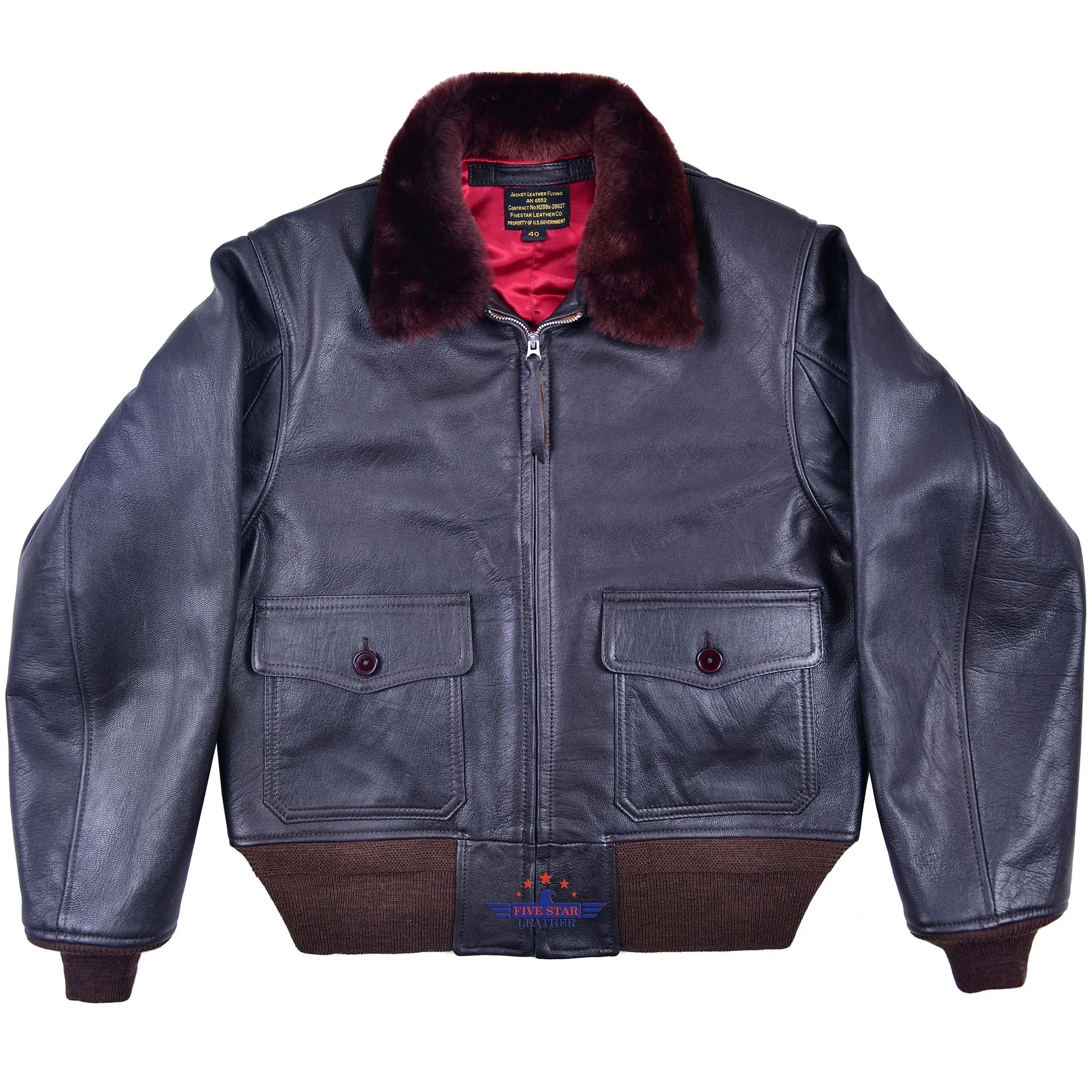 Men AN6552 Seal Brown Pilot Flying Jacket USN Real Goatskin Leather & Fur Collar