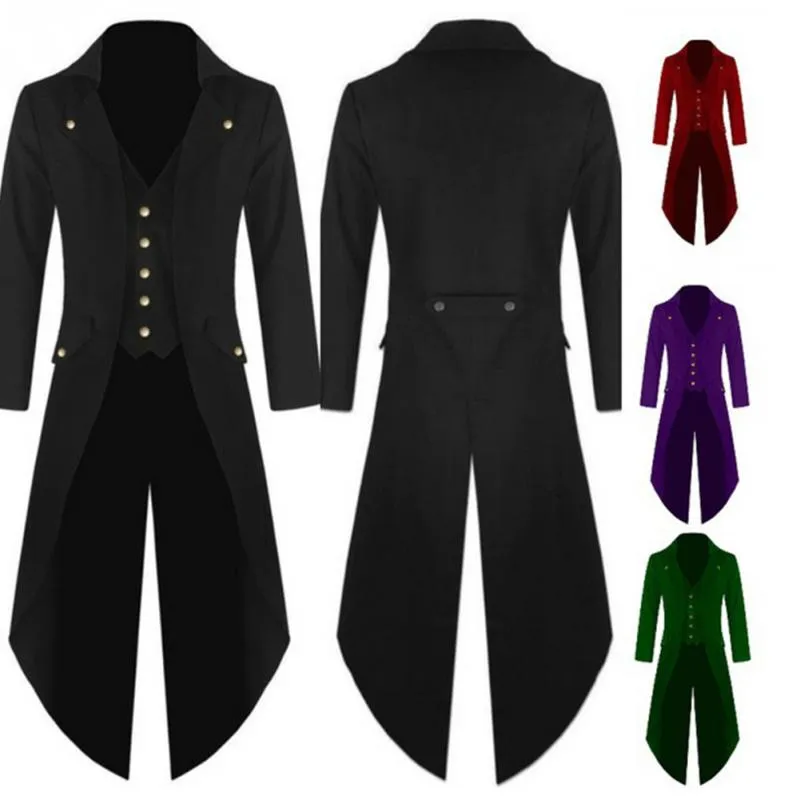 Men Plus Size Punk Gothic Tailcoat Jacket Steampunk Victorian Coat Uniform Frock Coat