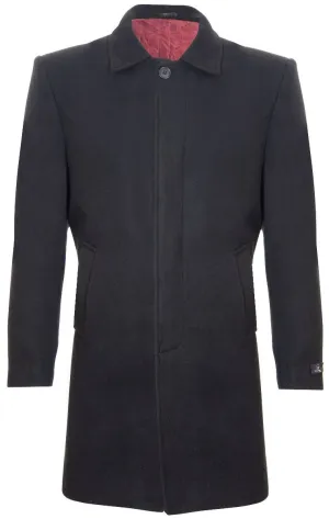 Mens 3/4 Long Black Wool Coat Crombie Overcoat Jacket Peaky Blinders Slim Fit
