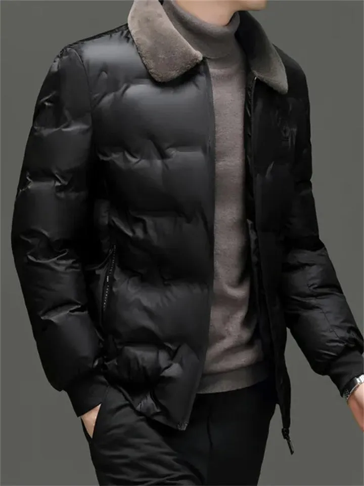 Men's Bee Letter Badge Fur Collar Down Coats