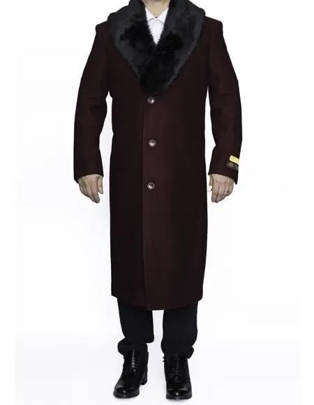 Men's Big And Tall  Overcoat Long Men's Dress Topcoat -  Winter coat 4XL 5XL 6XL Burgundy ~ Wine ~ Maroon