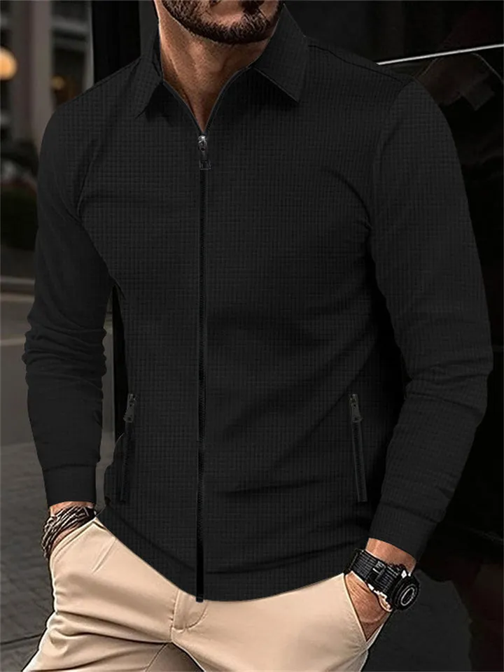 Men's Casual Slim Fit Lapel Zip Up Jacket with Pocket