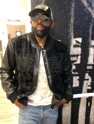 Men's Custom Made Black Persian Lamb Jacket with Black Leather Sleeves