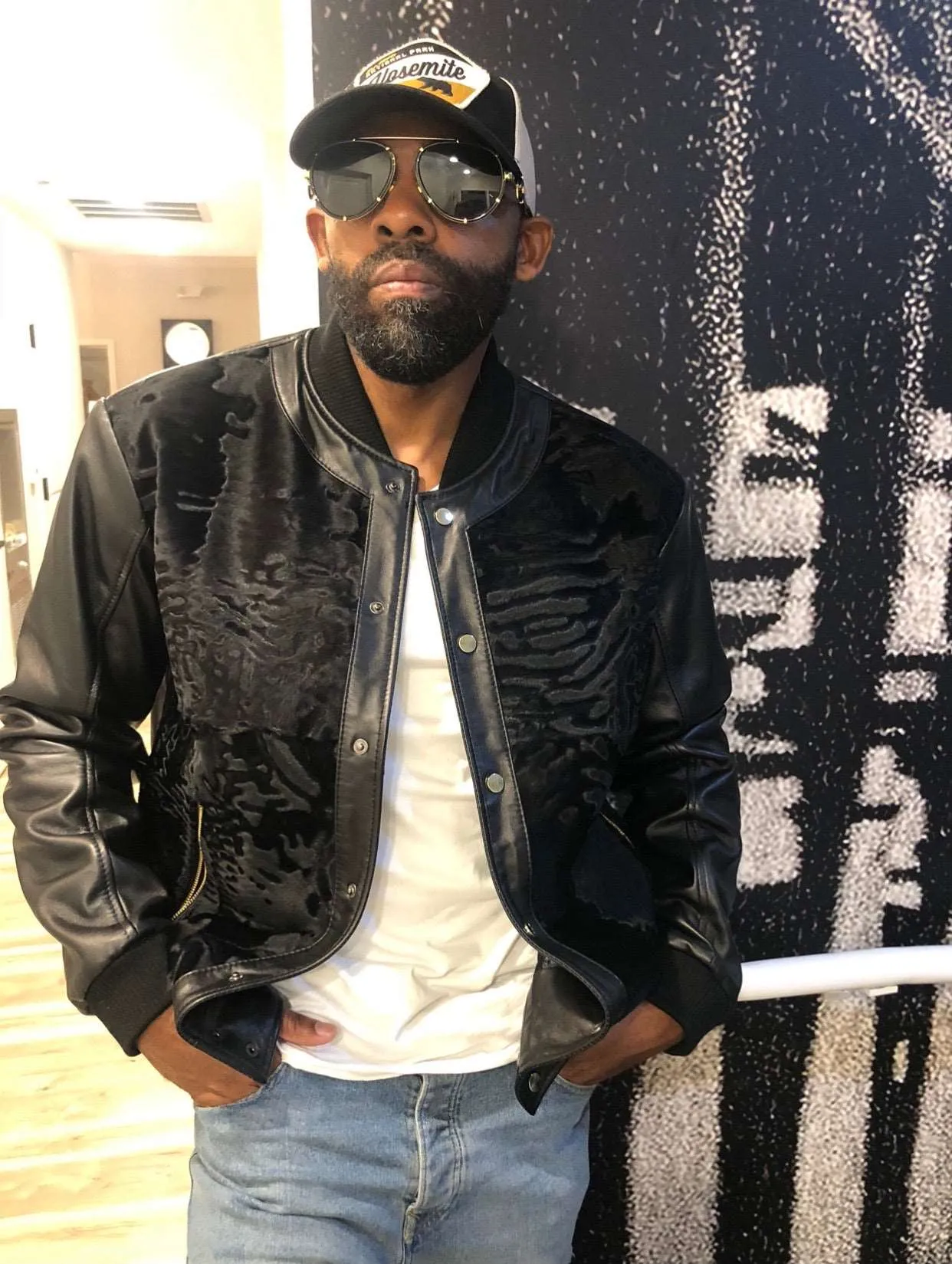 Men's Custom Made Black Persian Lamb Jacket with Black Leather Sleeves