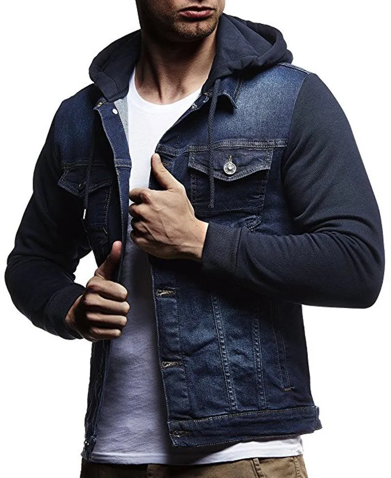 Men's Denim Slim -Fit Casual Hooded