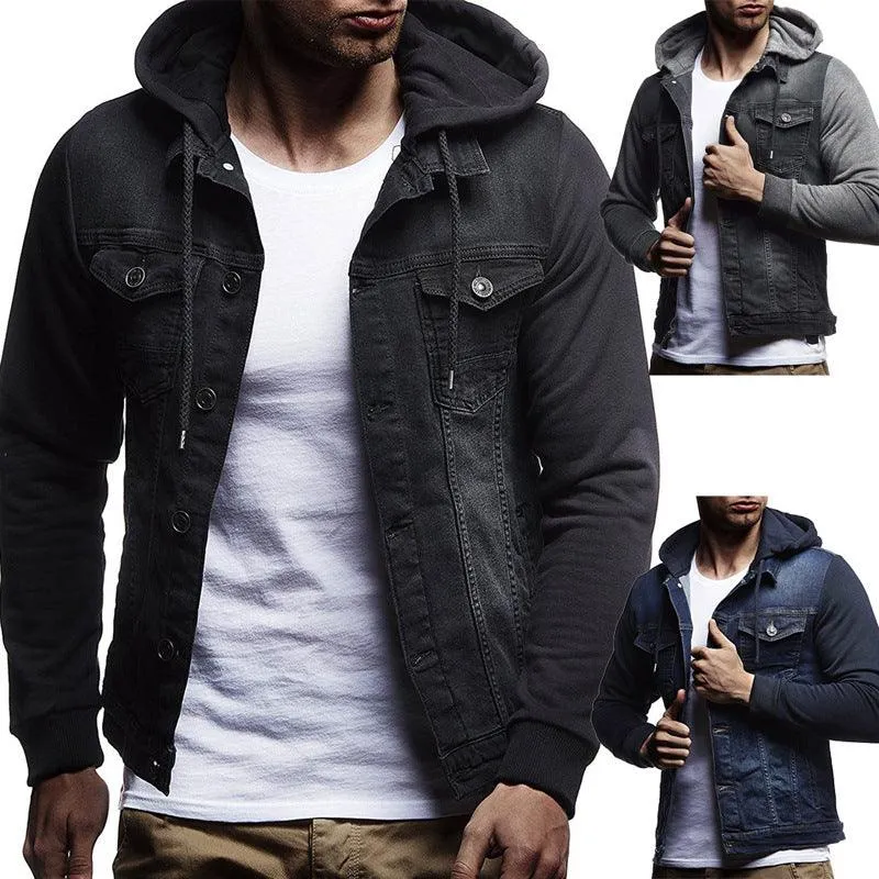 Men's Denim Slim -Fit Casual Hooded