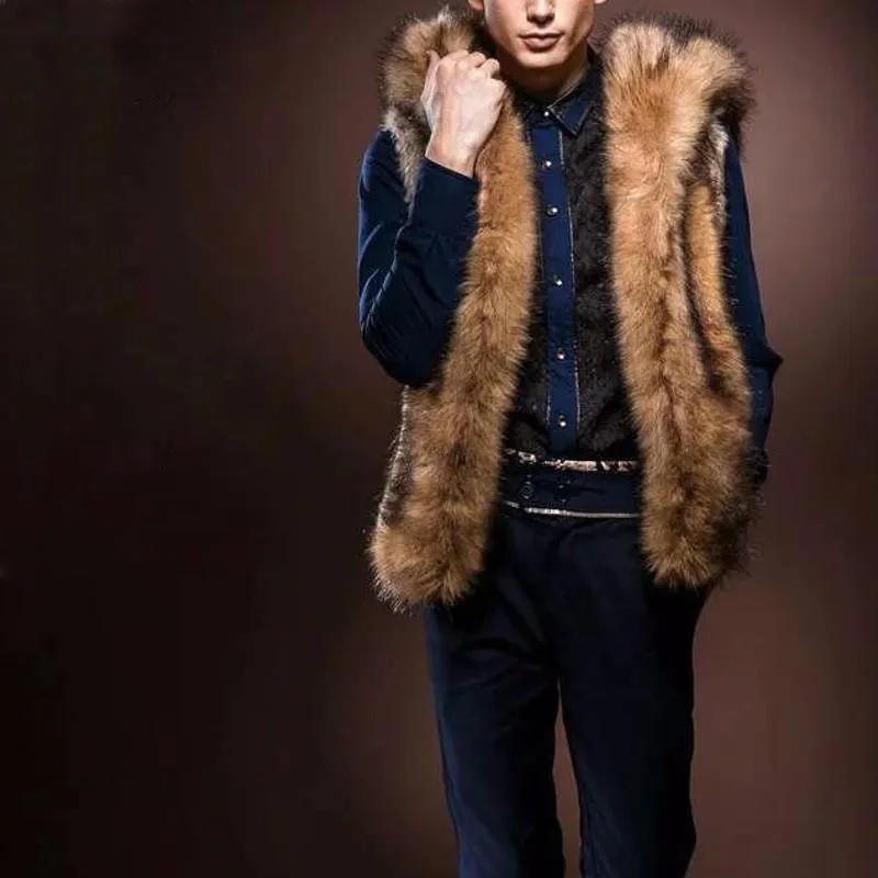 Men's Fashion Soft Faux Luxury Fur Coat
