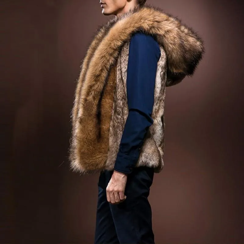 Men's Fashion Soft Faux Luxury Fur Coat