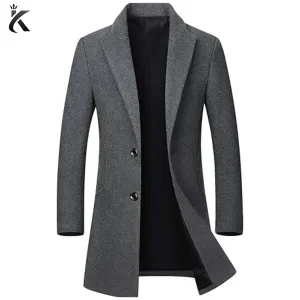 Mens Gray Long Overcoat - Vintage Long Trench Coat for Men - Mens Business Casual Slim Fit Coat - Windbreak Winter Outwear Wool Coat