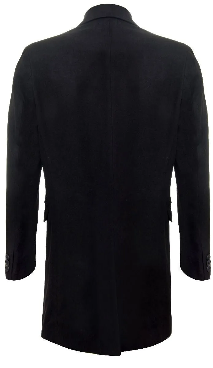 Men's Long Black Wool Slim Fit Overcoat