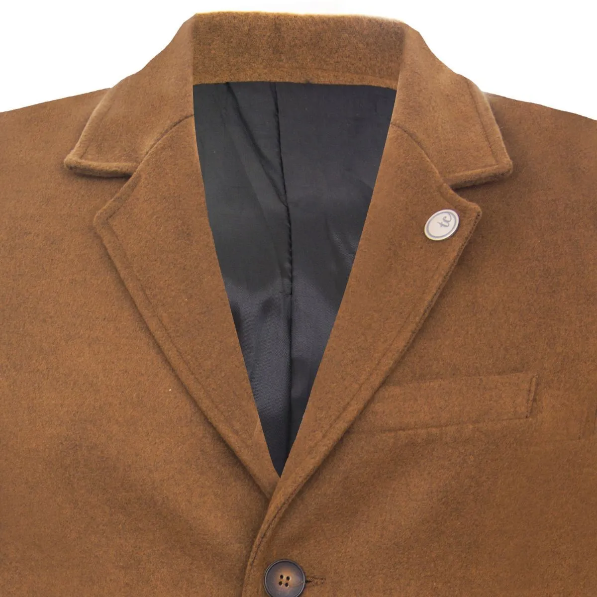 Men's Long Brown Wool Slim Fit Overcoat