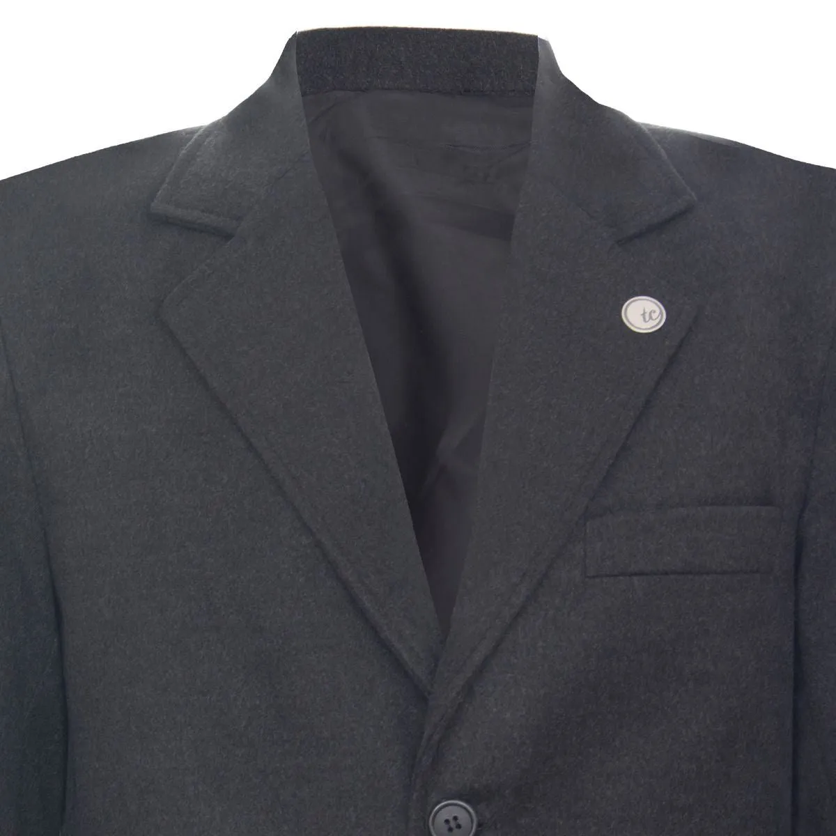 Men's Long Charcoal Wool Slim Fit Overcoat