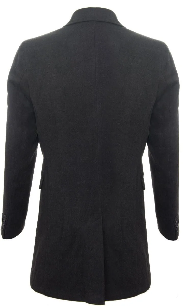 Men's Long Charcoal Wool Slim Fit Overcoat