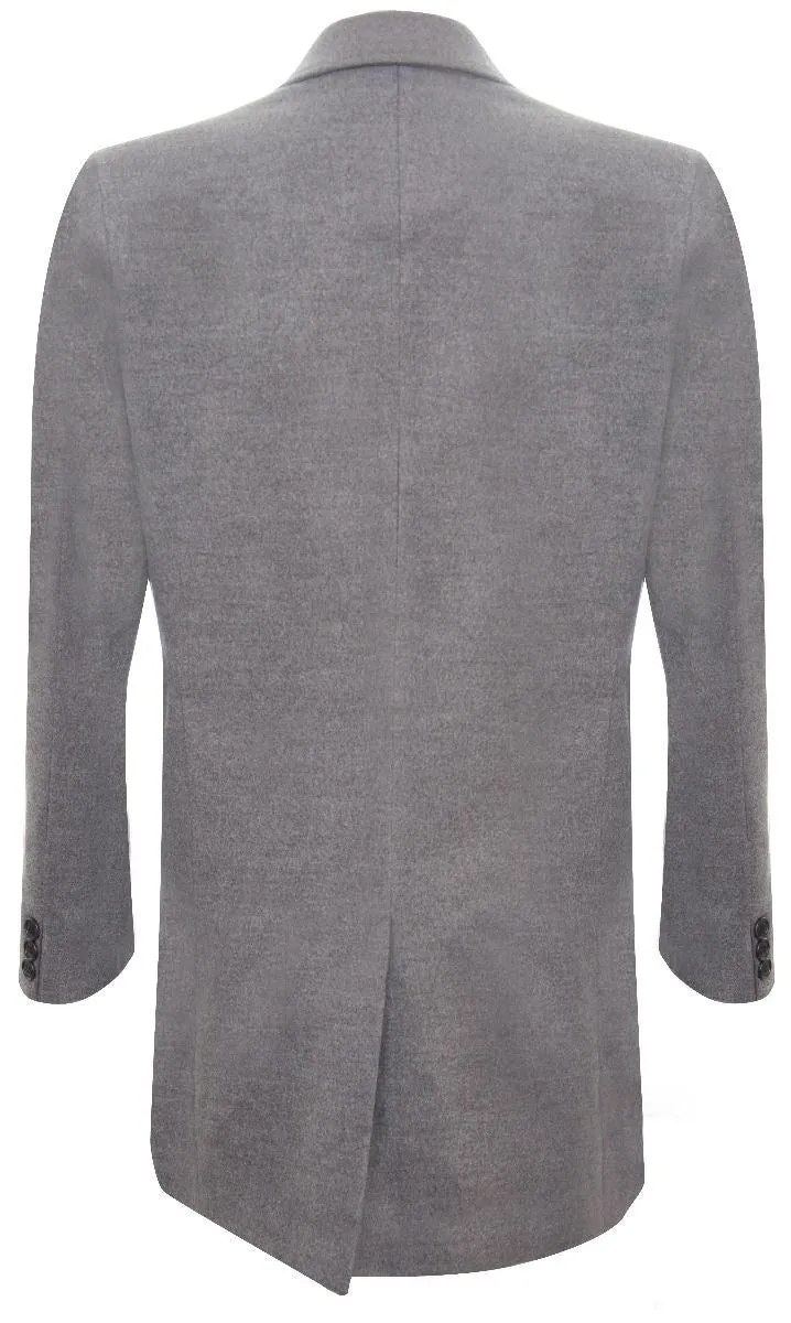 Men's Long Grey Wool Slim Fit Overcoat