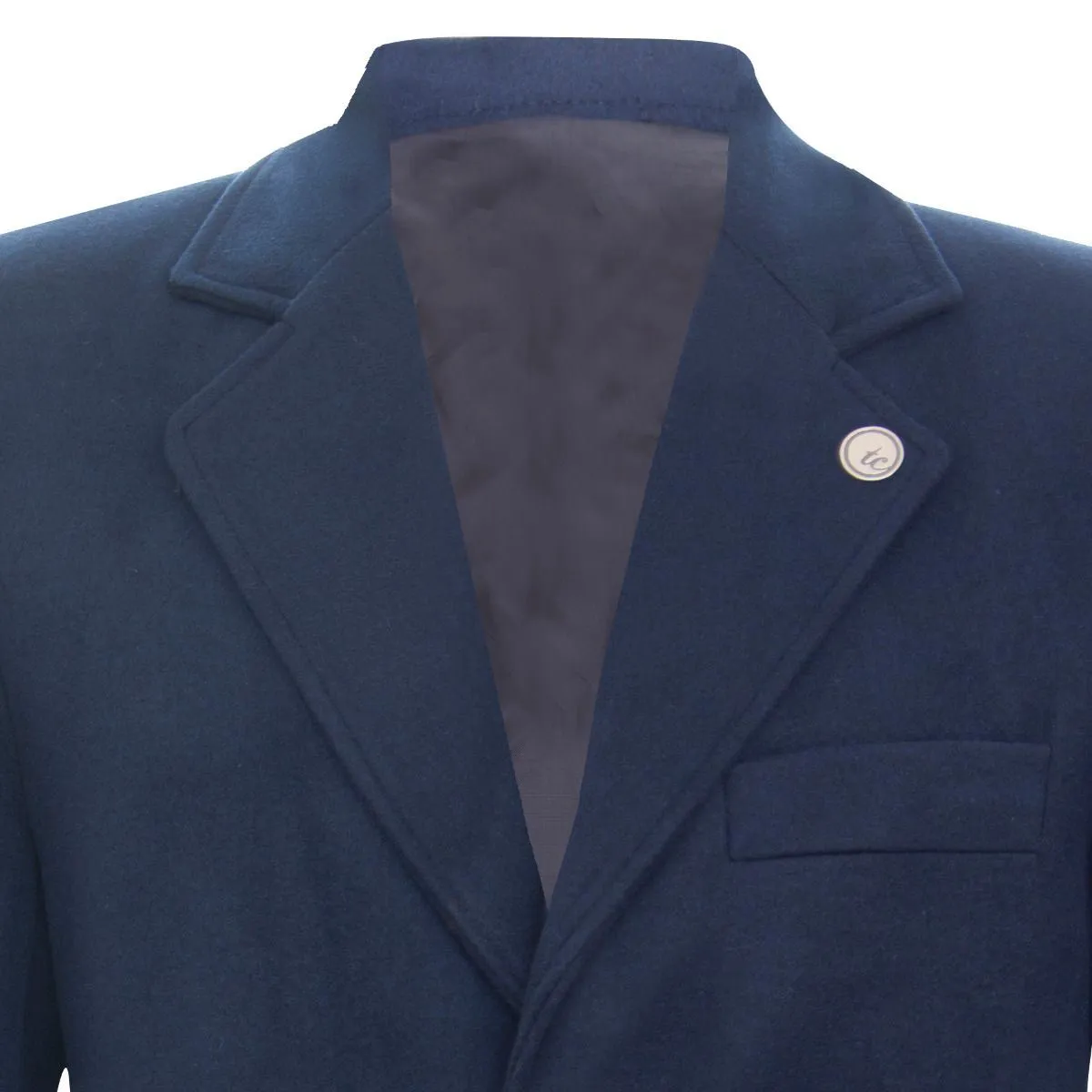 Men's Long Navy Wool Slim Fit Overcoat