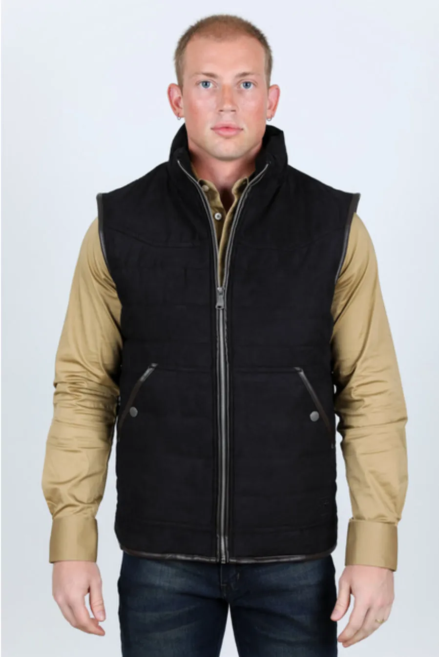 Men’s Platini Black Fur Lined Quilted Faux Suede Vest