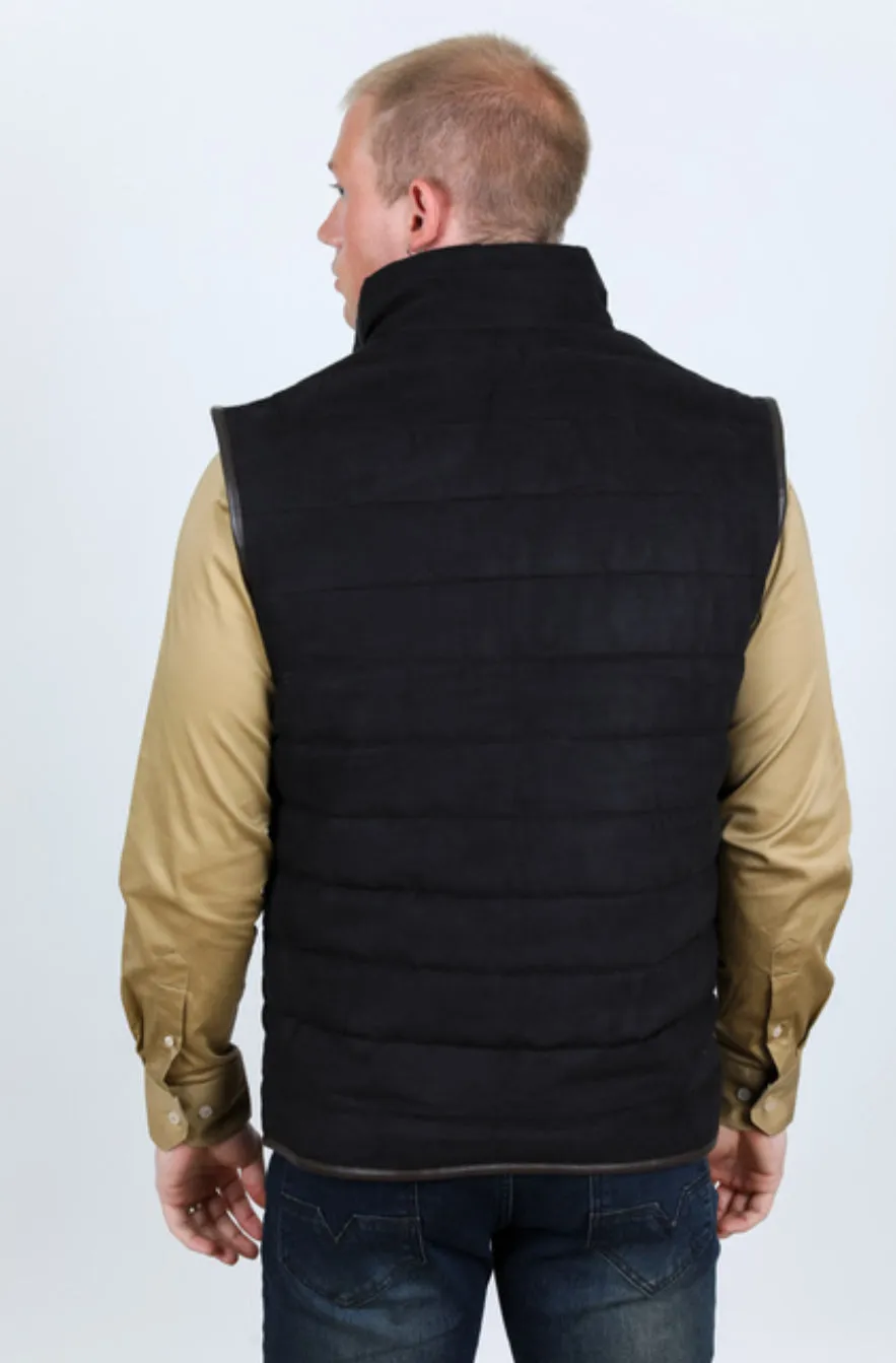 Men’s Platini Black Fur Lined Quilted Faux Suede Vest