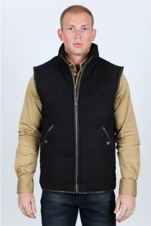 Men’s Platini Black Fur Lined Quilted Faux Suede Vest