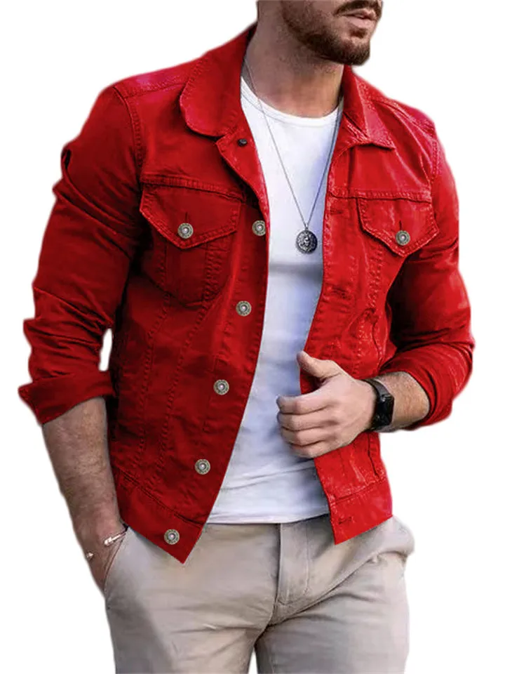 Men's Slim Fit Long Sleeve Casual Denim Jackets