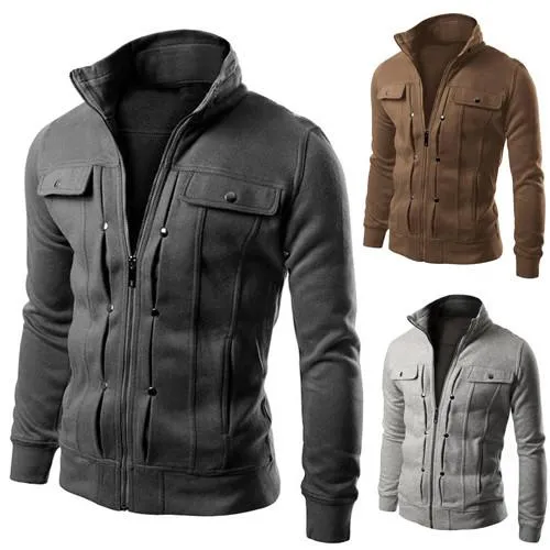 Men's Zip Up High Collar Jacket In 3 Colors!